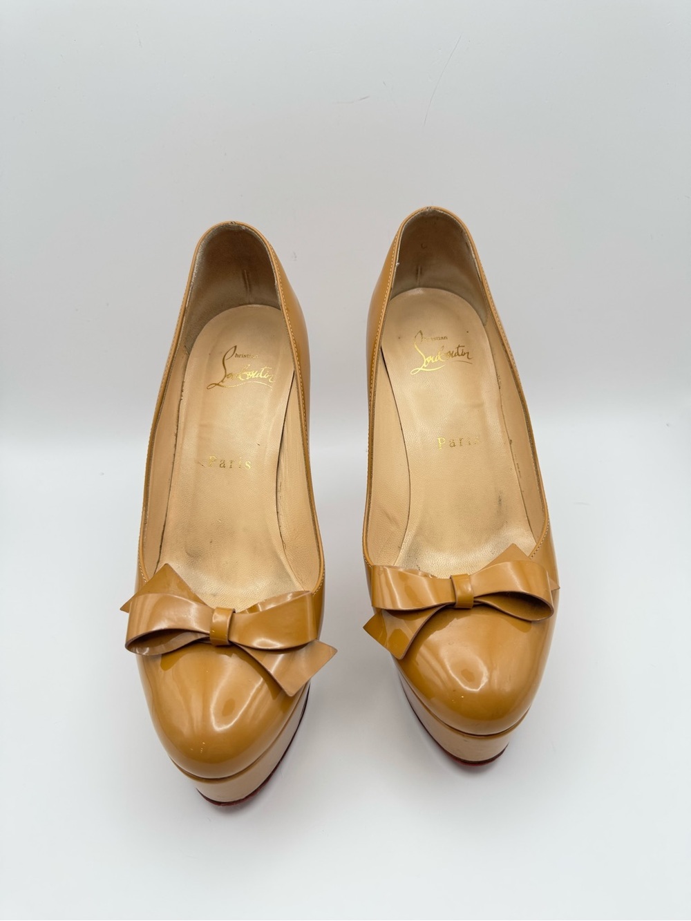 Christian Louboutin Bianca 140 Bow Patent Platform Pumps Camel Nude EU 36 - Picture 2 of 9